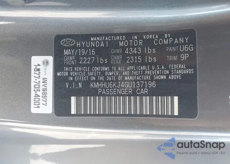 2016 Hyundai Genesis 3.8 R-Spec from USA, damaged, VIN KMHHU6KJ4GU137196